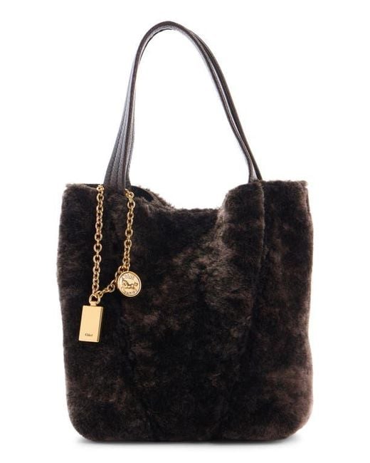 Chloé Black Small Spin Genuine Shearling Tote