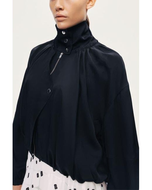 Nocturne Blue High-Neck Gathered Jacket