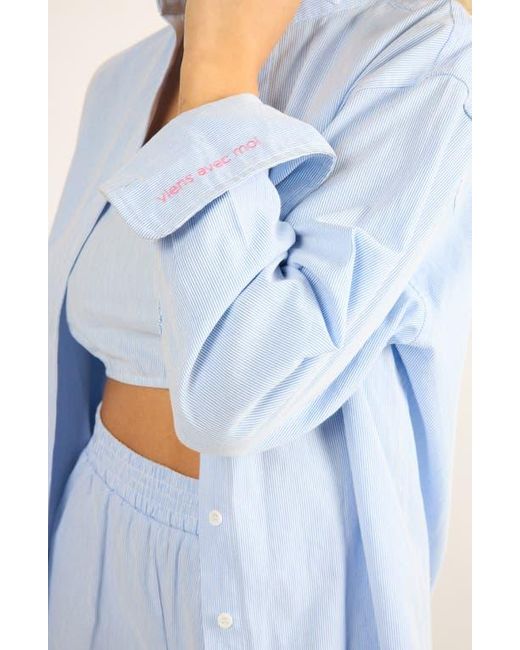 Viens Avec Moi Blue Everyday Oversize Stripe Button-Up Shirt