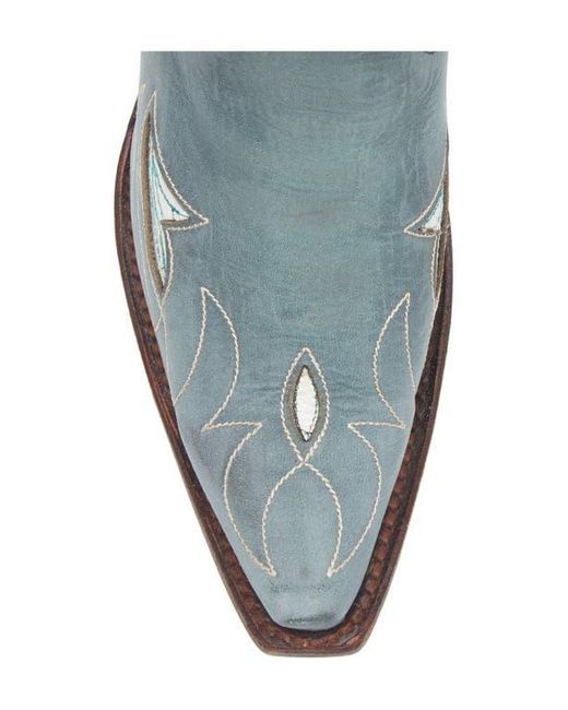 Circle Blue Floral Embroidery Western Boot