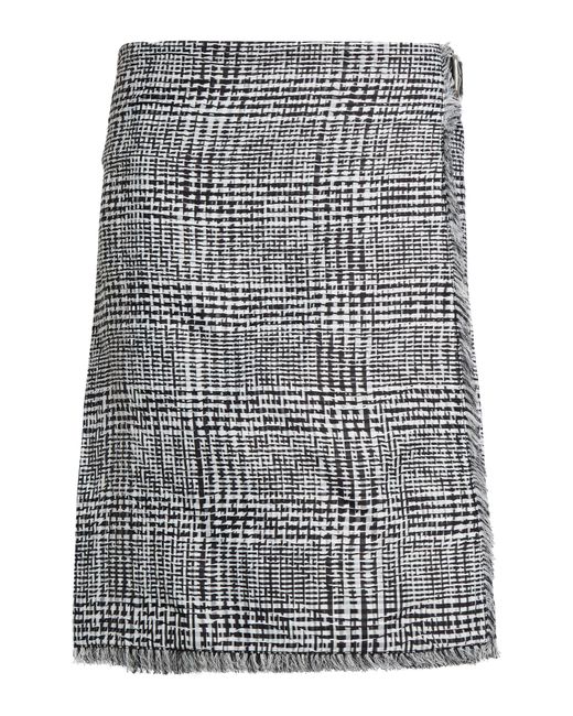 Burberry Gray Warped Houndstooth Fringe Trim Wrap Skirt