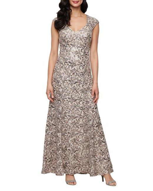 Alex Evenings Multicolor Sequin Corded Lace Sleeveless Gown