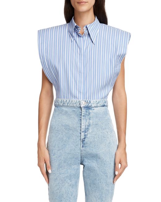 Isabel Marant Blue Enza Stripe Sleeveless Silk Shirt