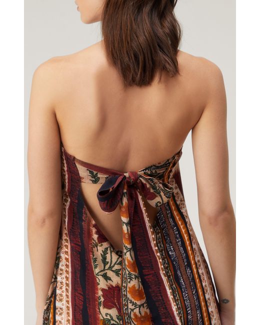 Nasty Gal Brown Mixed Stripe Strapless Tie Back Maxi Dress