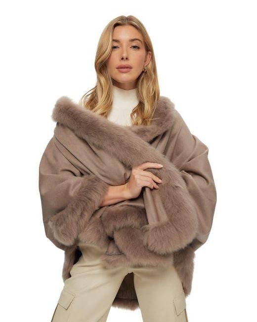 Gorski Brown Wool And Cashmere Cape With Lamb Trim