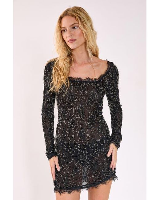 Nasty Gal Black Hand Embellished Lace Mini Dress