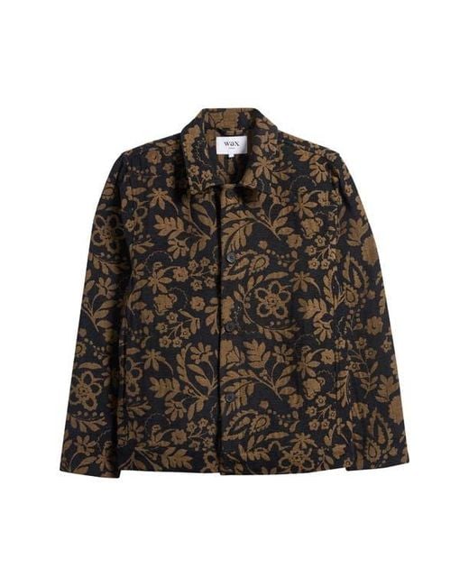 Wax London Brown Iggy Floral Chenille Jacquard Cotton Blend Button-Up Coat for men