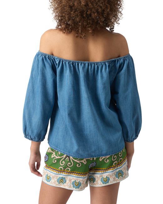 Sanctuary Blue Beach To Bar Off The Shoulder Chambray Top