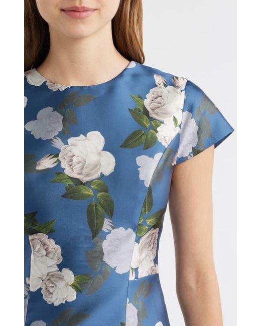 sachin and babi light blue dress Sachin & Babi Jackie Floral Print Satin Cocktail Dress in Blue