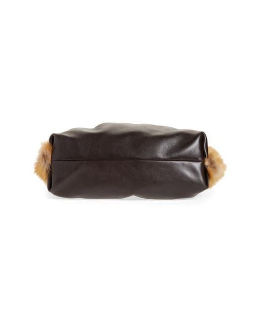 Ferragamo Black Medium Gancio Piercing Soft Leather & Genuine Shearling Shoulder Bag