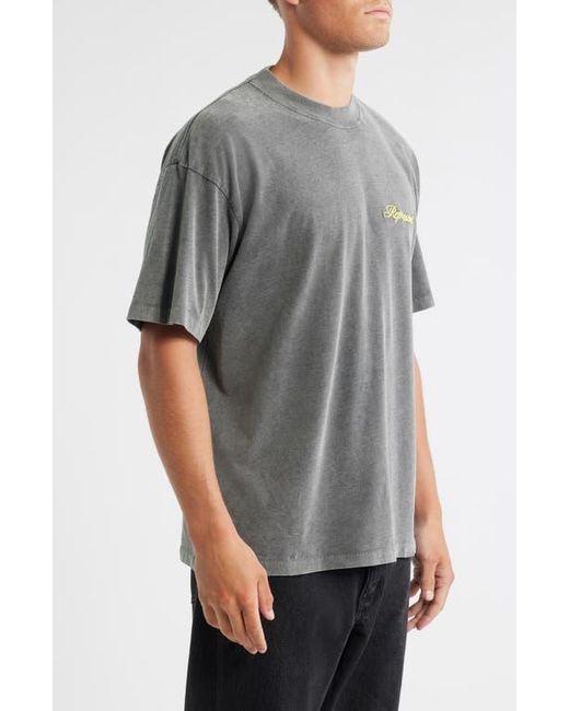 Represent Gray Oversize Embroidered Script Logo T-Shirt for men