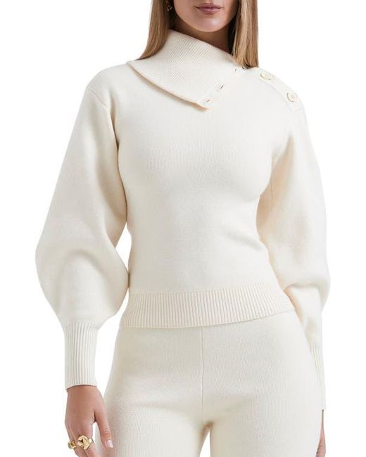 House Of Cb White Adelita Split Cowl Neck Sweater