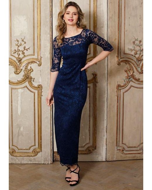 Alie Street London Blue Lila 3/4 Sleeve Lace Maxi Gown