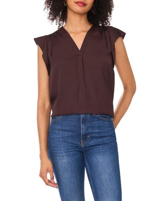 Vince Camuto Blue Ruffle Sleeve Satin Top