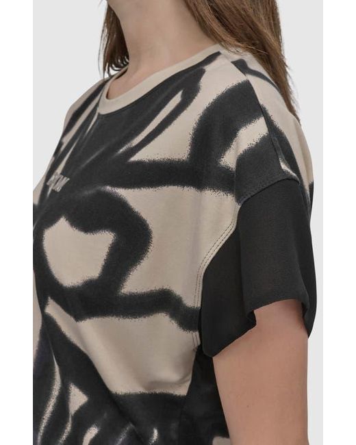DKNY Black Print Cotton Blend Top