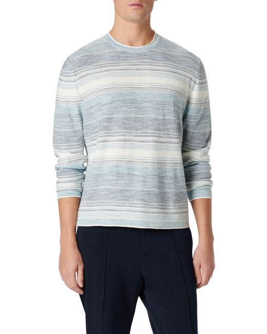 Bugatchi Blue Stripe Crewneck Cotton Sweater for men