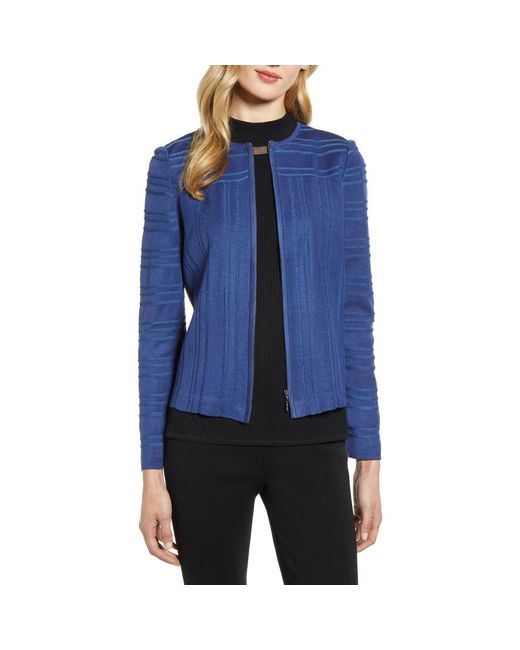 Ming Wang Blue Front Zip Pullover