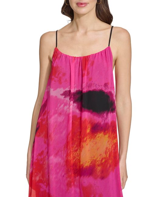 DKNY Pink Abstract Print Chiffon Maxi Dress