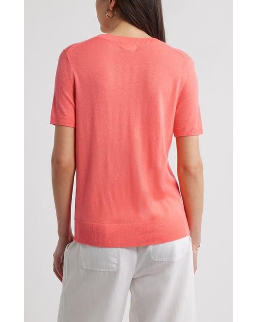 Caslon Red Short Sleeve Merino Wool Blend Crewneck Sweater