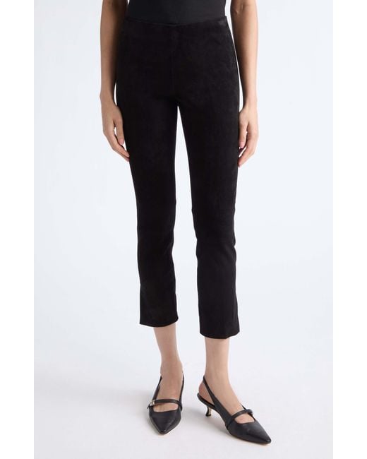 Vince Black Split Hem Crop Stretch Suede Pants