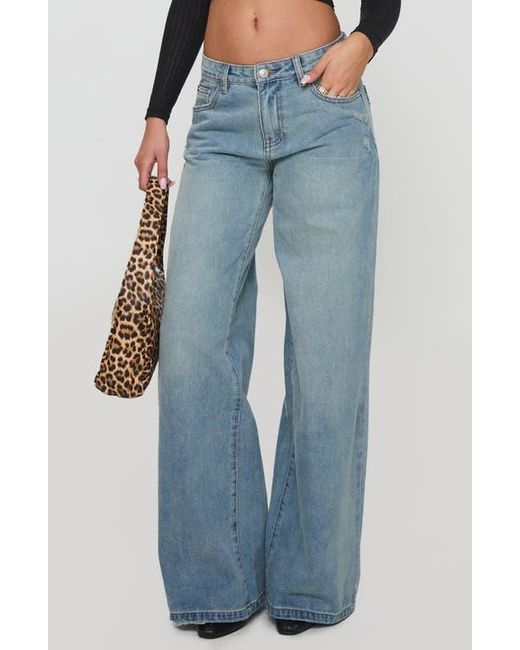 Princess Polly Blue Demie Distressed Low Rise Wide Leg Jeans