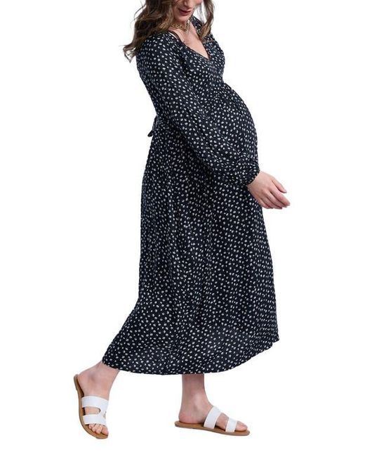 Motherhood Maternity Blue Long Sleeve Button Front Maternity Midi Dress