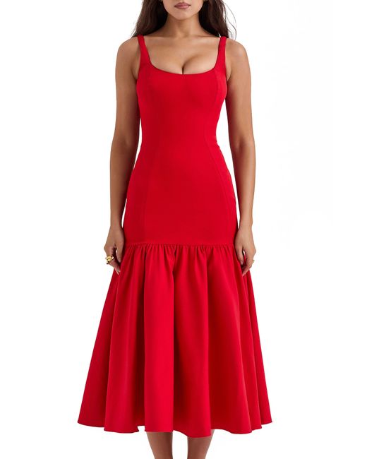 House Of Cb Red Amore Midi Dress