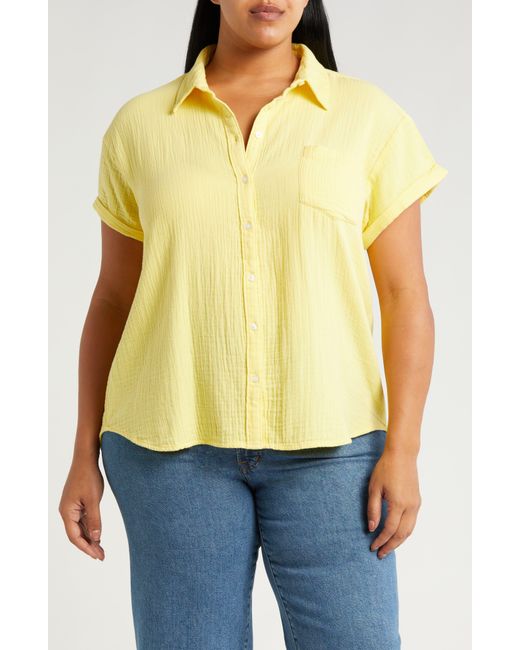 Caslon Yellow Caslon(r) Cotton Gauze Camp Shirt