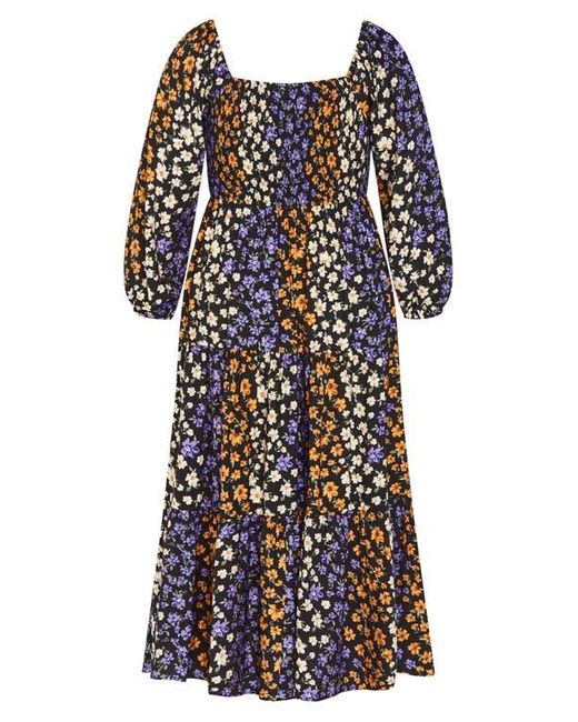City Chic Multicolor Alivia Floral Long Sleeve Tiered Maxi Dress