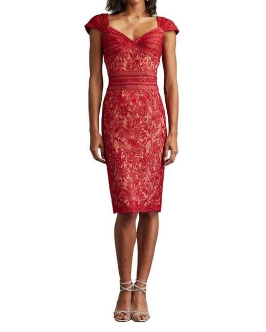 red and tan lace dress Red beige lace dress