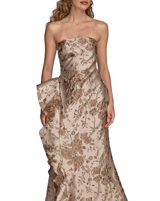 Donna Karan Natural Floral Metallic Jacquard Sleeveless Gown