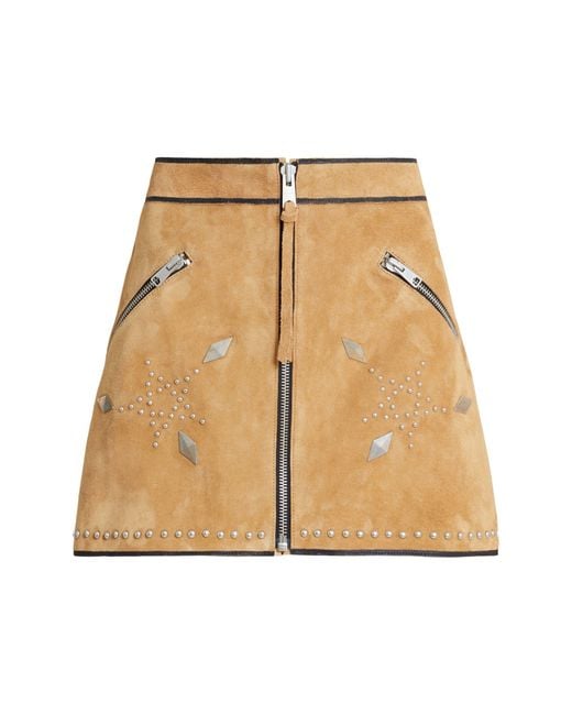 AllSaints Natural Karlson Lea Studded Suede Miniskirt