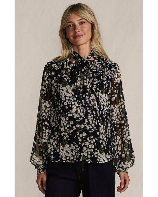 Lands' End Black Chiffon Removable Tie Neck Blouse