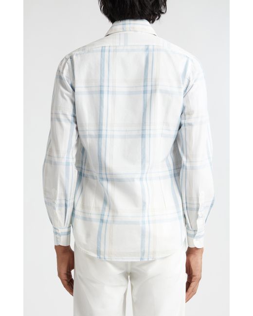 Eleventy White Plaid Cotton Button-up Shirt for men