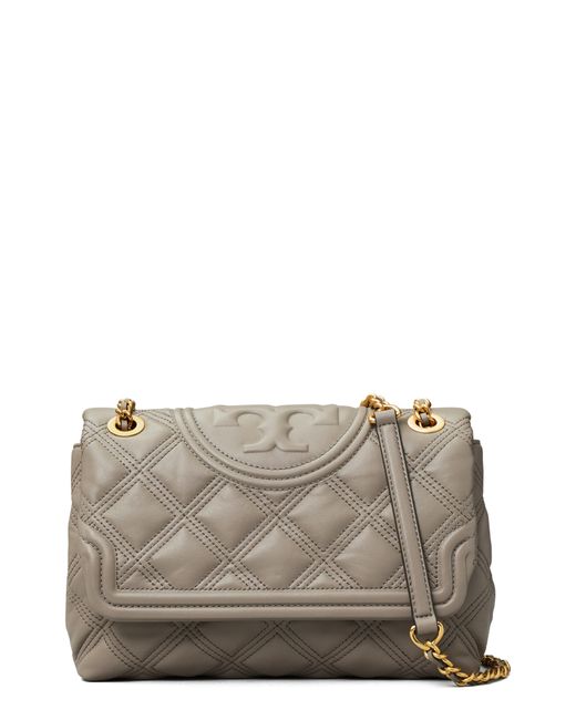 Tory Burch Fleming Soft Quilted Lambskin Leather Shoulder Bag in Gray | Lyst
