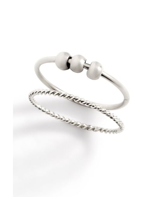 Mint & Lily White Dainty Stackable Beaded Fidget Set Ring