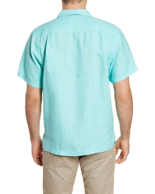 Tommy Bahama Sea Glass Short Sleeve Buttonup Linen Camp Shirt in Blue