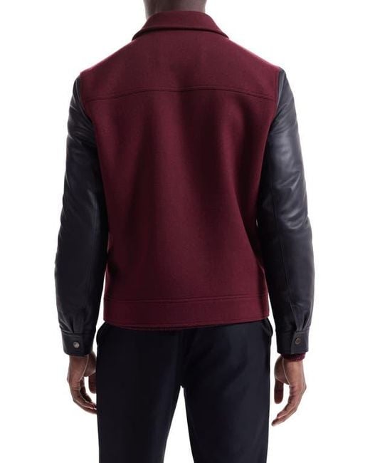 Bugatchi Purple Leather Sleeve Tweed Jacket for men
