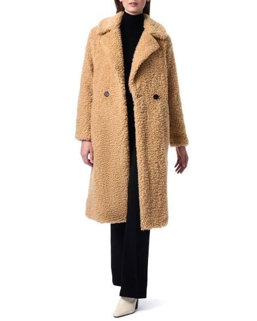 Bernardo Brown Faux Shearling Double Breasted Longline Coat