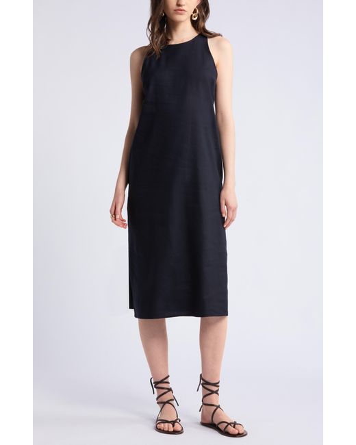 Nordstrom Black Sleeveless Linen Blend Dress