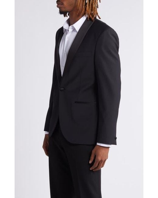 Open Edit Black Slim Fit Wool Blend Tuxedo Jacket for men