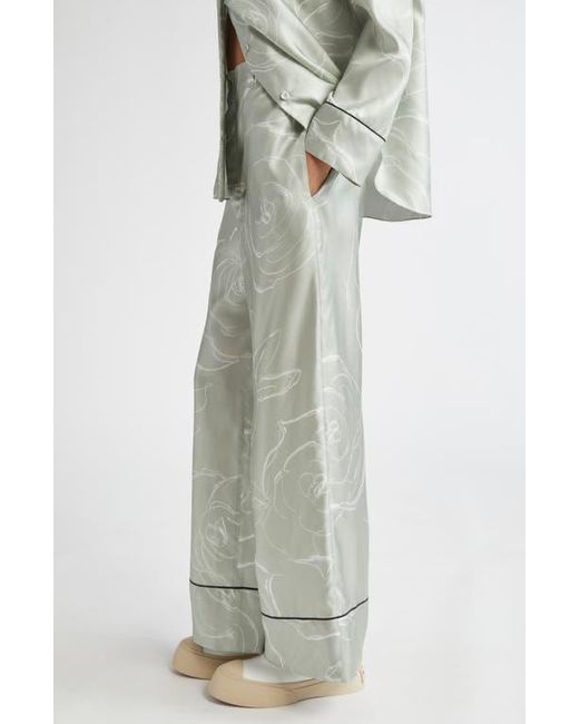 Marni Gray Rose Print Silk Pajama Pants