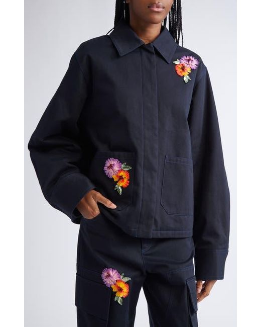 Area Blue Flower Embellished Cargo Jacket