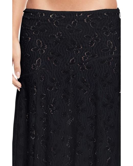 Lioness Black Tidal Pointelle Asymmetric Midi Skirt