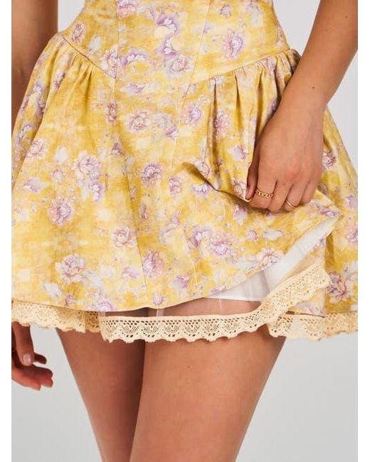 Miss Circle Multicolor Oana Linen Collared Off Shoulder Mini Dress