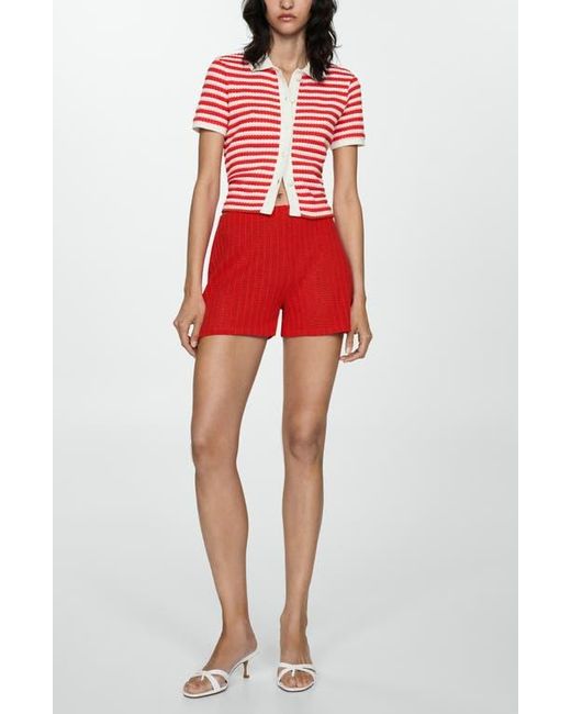 Mango Red Stripe Short Sleeve Knit Button-Up Shirt