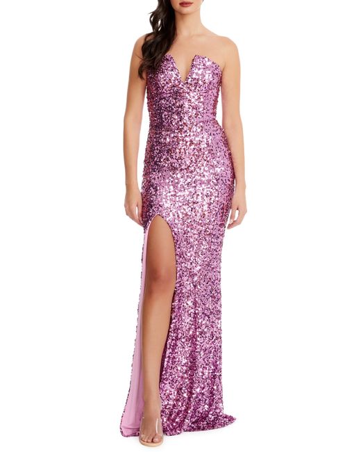 Dress the Population Purple Fernanda Sequin Strapless Mermaid Gown