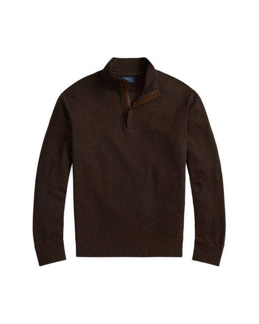 Polo Ralph Lauren Black Houndstooth Luxury Cotton Blend Quarter Zip Pullover for men