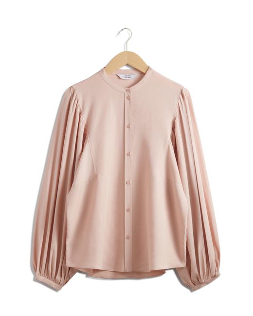 & Other Stories Pink & Balloon Sleeve Button-up Shirt