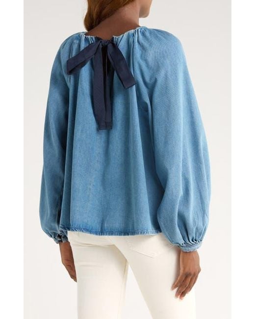 TOPSHOP Blue Puff Sleeve Denim Shirt